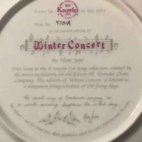 Winter concert collector plate the Edwin M Knowles china‎ co - Picture 5 of 5